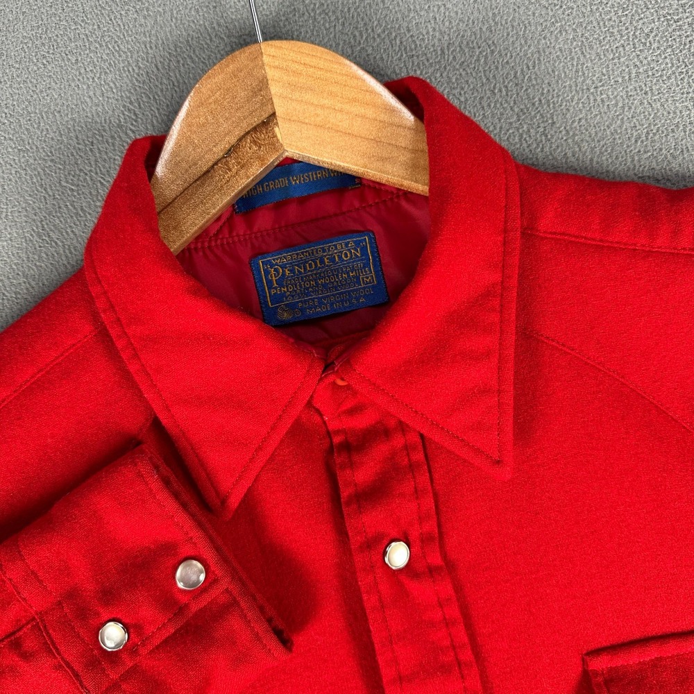 Pendleton Pearl Snap Shirt Medium Red Wool High Grade Western Wear Vintage USA